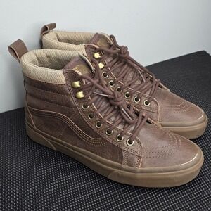 VANS Off The Wall Leather Brown Gum Distressed High Top Size Men's 6.5 Women's 8